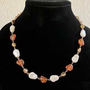Unbranded Opalescent and Orange Beaded Golden Casual Necklace